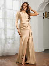 One Shoulder Satin Prom Dress with Slit Champagne