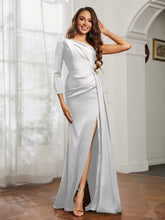 One Shoulder Satin Prom Dress with Slit Ivory
