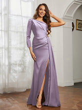 One Shoulder Satin Prom Dress with Slit Lilac