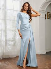One Shoulder Satin Prom Dress with Slit Mist