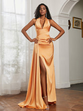 Sheath Halter Neckline Satin Prom Dress Tangerine