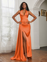 Sheath Halter Neckline Satin Prom Dress Burnt Orange