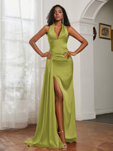 Sheath Halter Neckline Satin Prom Dress Clover