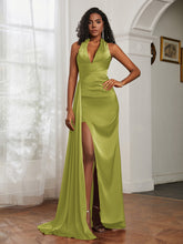 Sheath Halter Neckline Satin Prom Dress Clover