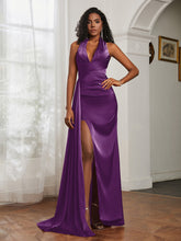 Sheath Halter Neckline Satin Prom Dress Grape