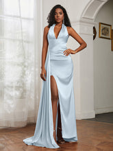 Sheath Halter Neckline Satin Prom Dress Mist