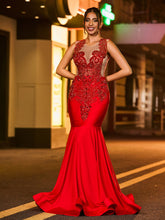 Charming Gleaming Rhinestone-Encrusted Mermaid Prom Dress Burgundy