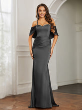 Sweetheart Neckline Flutter Sleeves Satin Prom Dress Black