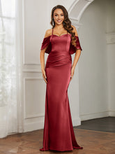 Sweetheart Neckline Flutter Sleeves Satin Prom Dress Burgundy
