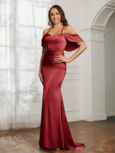 Sweetheart Neckline Flutter Sleeves Satin Prom Dress Burgundy