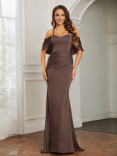 Sweetheart Neckline Flutter Sleeves Satin Prom Dress Chocolate