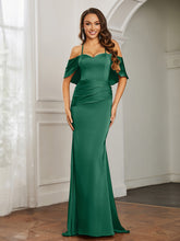 Sweetheart Neckline Flutter Sleeves Satin Prom Dress Dark Green