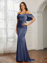 Sweetheart Neckline Flutter Sleeves Satin Prom Dress Dark Navy