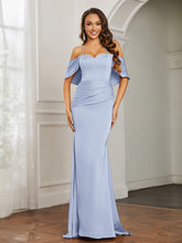 Sweetheart Neckline Flutter Sleeves Satin Prom Dress Dusty Blue