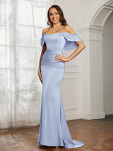 Sweetheart Neckline Flutter Sleeves Satin Prom Dress Dusty Blue