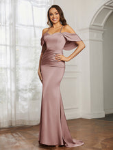 Sweetheart Neckline Flutter Sleeves Satin Prom Dress Dusty Rose