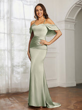 Sweetheart Neckline Flutter Sleeves Satin Prom Dress Dusty Sage