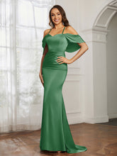 Sweetheart Neckline Flutter Sleeves Satin Prom Dress Emerald