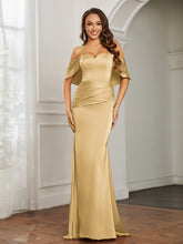Sweetheart Neckline Flutter Sleeves Satin Prom Dress Gold
