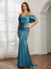 Sweetheart Neckline Flutter Sleeves Satin Prom Dress Ink Blue