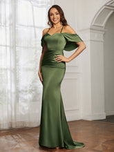 Sweetheart Neckline Flutter Sleeves Satin Prom Dress Olive Green