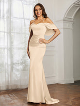 Sweetheart Neckline Flutter Sleeves Satin Prom Dress Peach