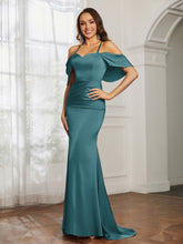 Sweetheart Neckline Flutter Sleeves Satin Prom Dress Peacock