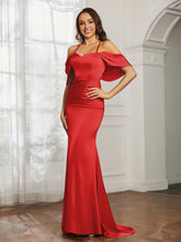Sweetheart Neckline Flutter Sleeves Satin Prom Dress Red