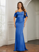 Sweetheart Neckline Flutter Sleeves Satin Prom Dress Royal Blue