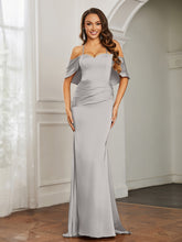 Sweetheart Neckline Flutter Sleeves Satin Prom Dress Silver