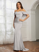 Sweetheart Neckline Flutter Sleeves Satin Prom Dress Silver