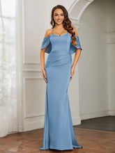 Sweetheart Neckline Flutter Sleeves Satin Prom Dress Slate Blue