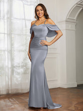Sweetheart Neckline Flutter Sleeves Satin Prom Dress Steel Grey