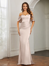 Sweetheart Neckline Flutter Sleeves Satin Prom Dress Taupe