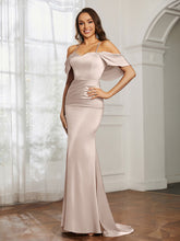 Sweetheart Neckline Flutter Sleeves Satin Prom Dress Taupe