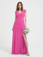 A-line V-neck Chiffon Ruched Floor-length Dress Azalea
