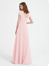 A-line V-neck Chiffon Ruched Floor-length Dress Blushing Pink