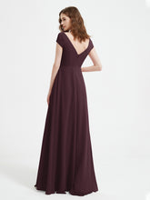 A-line V-neck Chiffon Ruched Floor-length Dress Cabernet