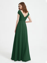 A-line V-neck Chiffon Ruched Floor-length Dress Dark Green