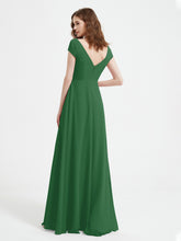 A-line V-neck Chiffon Ruched Floor-length Dress Emerald