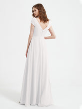 A-line V-neck Chiffon Ruched Floor-length Dress Ivory