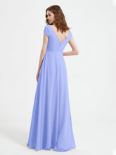 A-line V-neck Chiffon Ruched Floor-length Dress Lavender