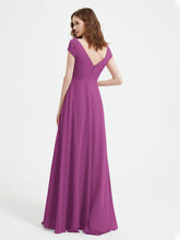 A-line V-neck Chiffon Ruched Floor-length Dress Orchid