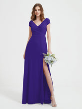 A-line V-neck Chiffon Ruched Floor-length Dress Regency