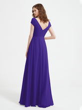 A-line V-neck Chiffon Ruched Floor-length Dress Regency