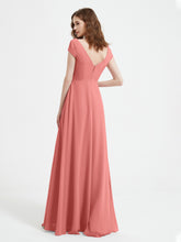 A-line V-neck Chiffon Ruched Floor-length Dress Sunset