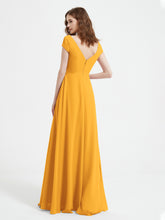 A-line V-neck Chiffon Ruched Floor-length Dress Tangerine