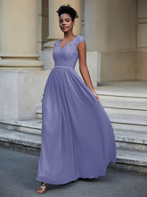 Lace and Chiffon Maxi Cap Sleeves Dress Periwinkle