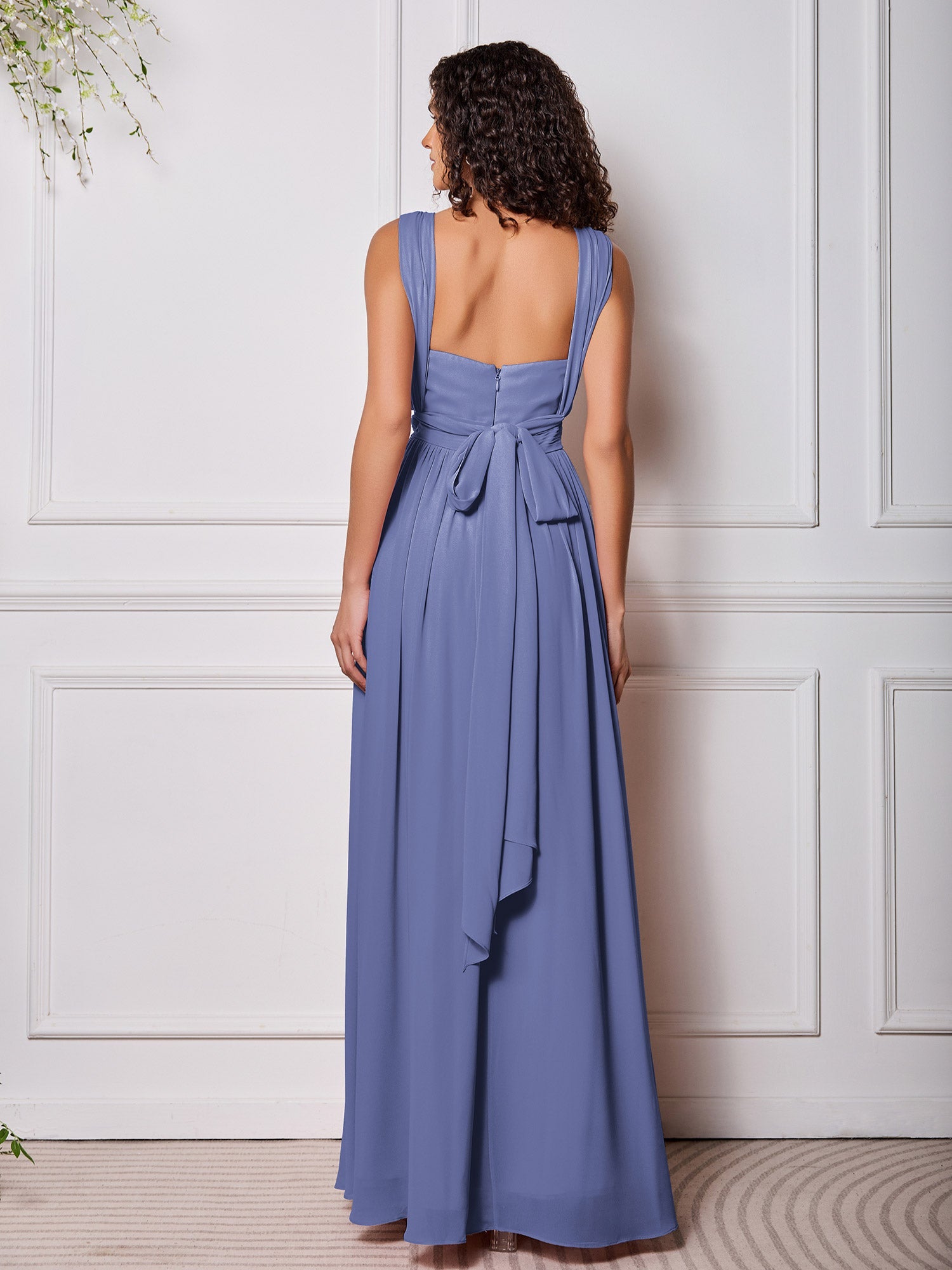 BABARONI Chiffon Periwinkle Bridesmaid Dresses A-line Floor-length