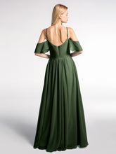 Cold-Shoulder Chiffon Empire Gown with Pockets Olive Green